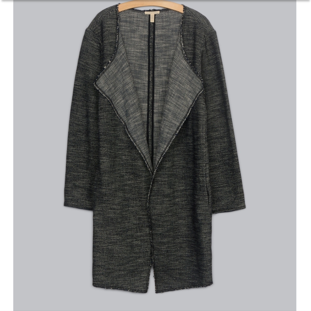 Eileen Fisher Size Medium Open Front Midi Long Blue and White Duster